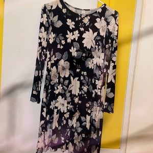White and Black Floral long sleeve dress (below the knee)